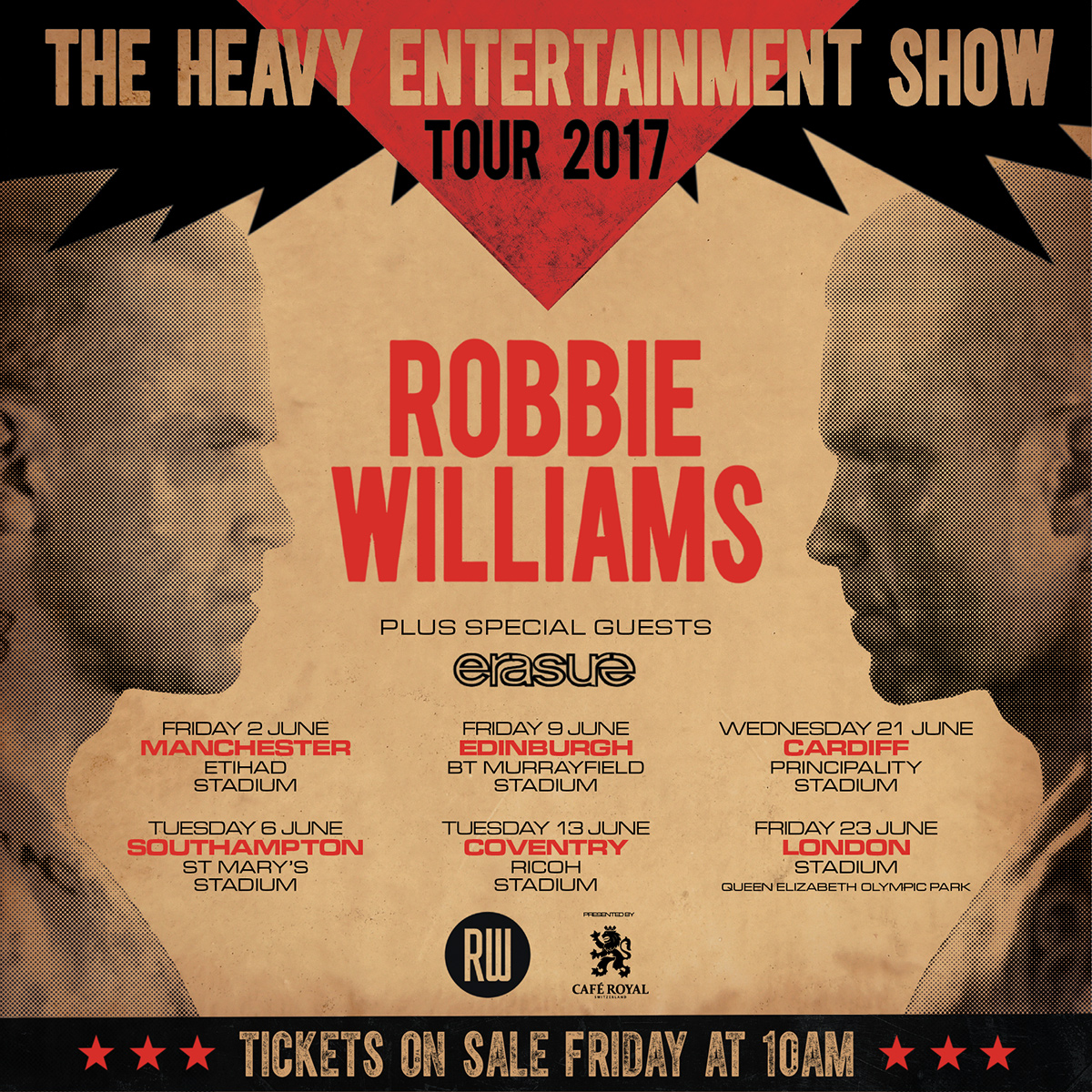 Robbie Williams announces 2017 stadium tour with special guest Erasure | Ticketmaster ...